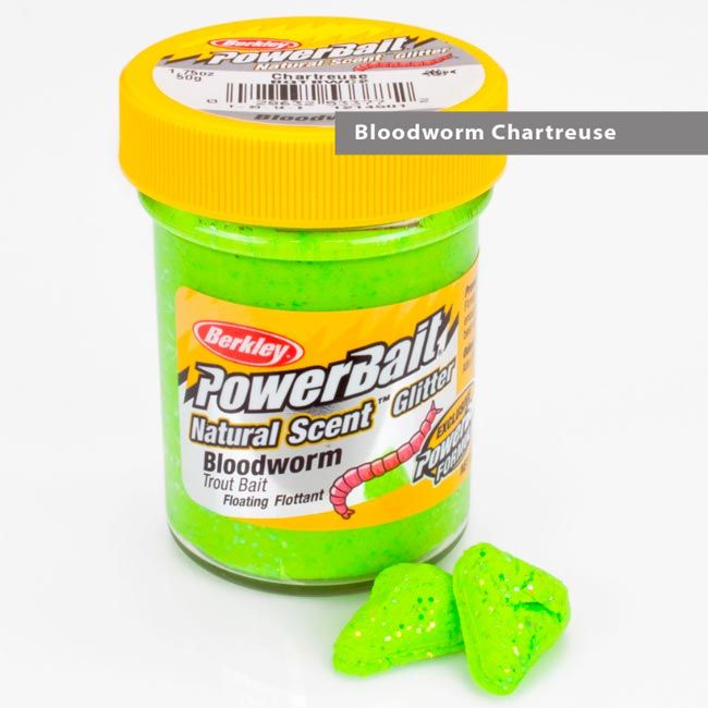 Паста форелевая Berkley Powerbait Natural Scent Glitter Trout Bait (50 г) Bloodworm Chartreuse