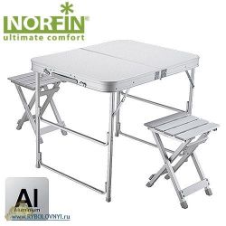Стол складной для рыбалки Norfin BOREN NF алюминиевый 80x60 с 2 стульями