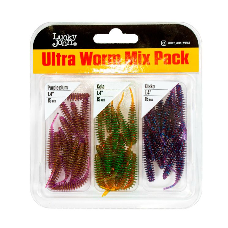 Приманки Lucky John Ultra Worm 1,4″ (3,5 см, 45 шт) MIX Pack/MIX1 45шт.