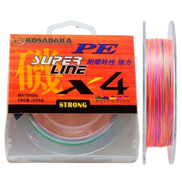 Леска плетеная Kosadaka Super Line PE X4 300м (0,12мм) Multicolor