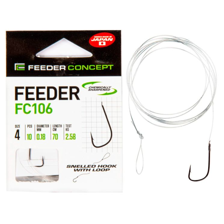 Крючки с поводком Feeder Concept FC106 70 см, № 4, 0,18 мм 10 шт.