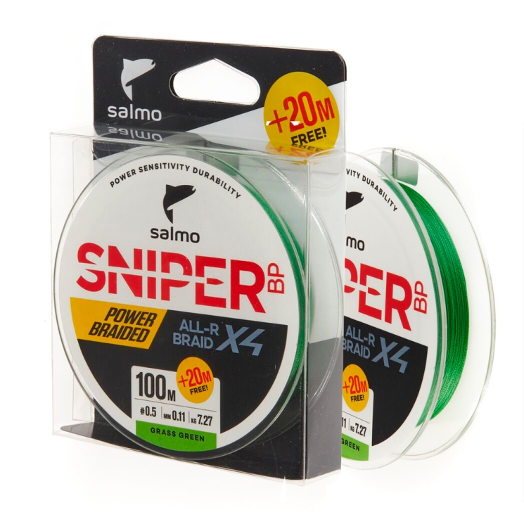 Леска плетеная Salmo Sniper BP Braid X4 (0.13мм, 8.18кг) 120м зеленый Леска плетеная Salmo Sniper BP Braid X4 (0.13мм, 8.18кг) 120м зеленый