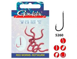 Крючок одинарный с поводком Gamakatsu BKS-5260R Red Worm 45см 10 шт.