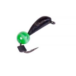 Мормышка вольфрамовая Lucky John БАНАН спортивный черный, петелька с бисером зеленый кошачий глаз 0,25мм цв.GR