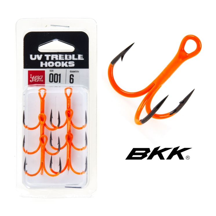 Крючки тройники Lucky John Orange (BKK) UV LJH201 №1, 6 шт.