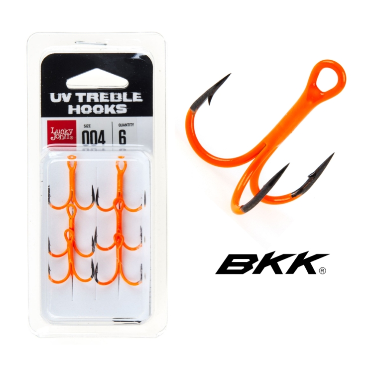 Крючки тройники Lucky John Orange (BKK) UV LJH201 №4, 6 шт.